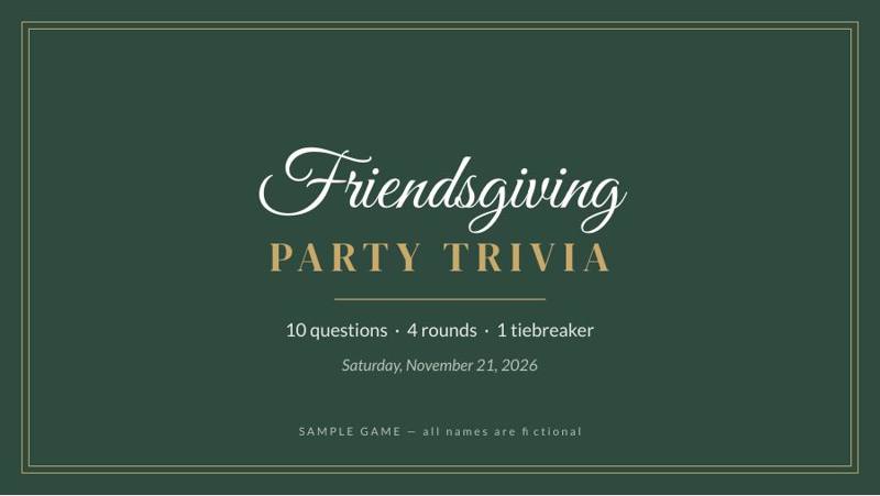 Friendsgiving 2026 sample trivia game cover